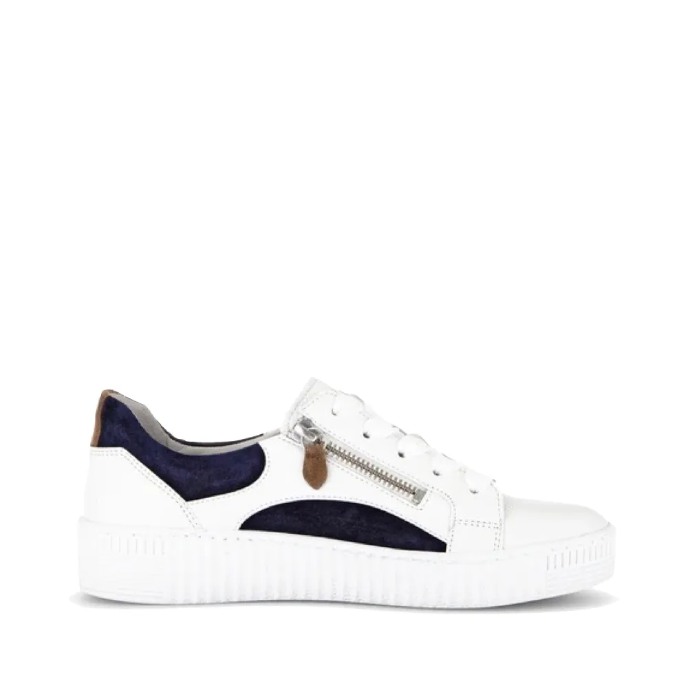 Gabor Women's Double Zip Tie Sneaker in Weiss/Marine/Lion White/Navy/Tan
