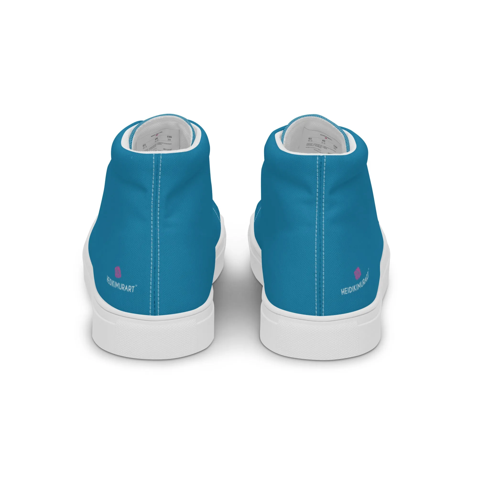 Teal Blue Men's High Tops, Solid Color Best Men’s high top canvas shoes